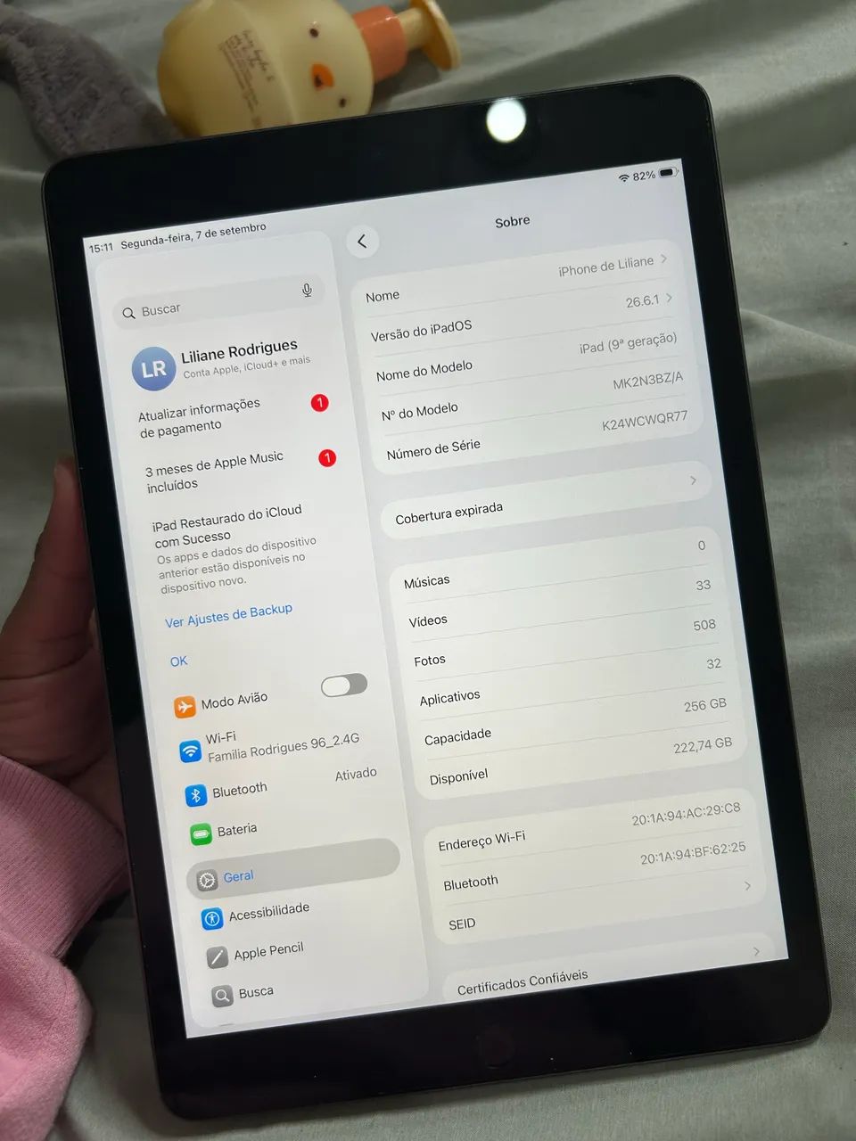 iPad 9ª Geração 256GB Cinza Espacial - Excelente Estado / Impecável - Foto 3