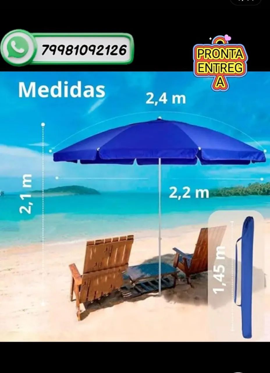 Guarda-Sol Gigante 2,40m Premium Articulado, pronta entrega proteção garantida  ; )