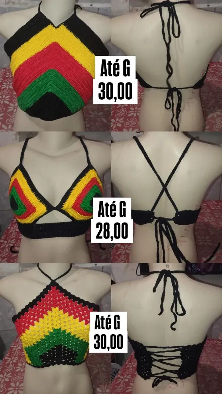 Cropeds/Biquínis Crochê Tema Reggae 