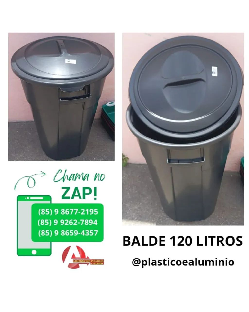 Balde de plástico com tampa 120l - Foto 4