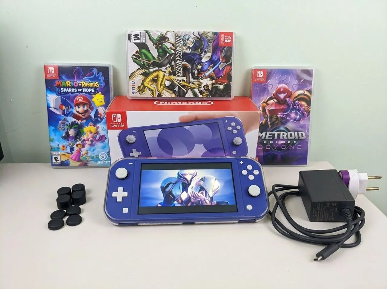 Nintendo Switch Lite Azul 128GB Completo na Caixa + 3 Jogos Mídia
