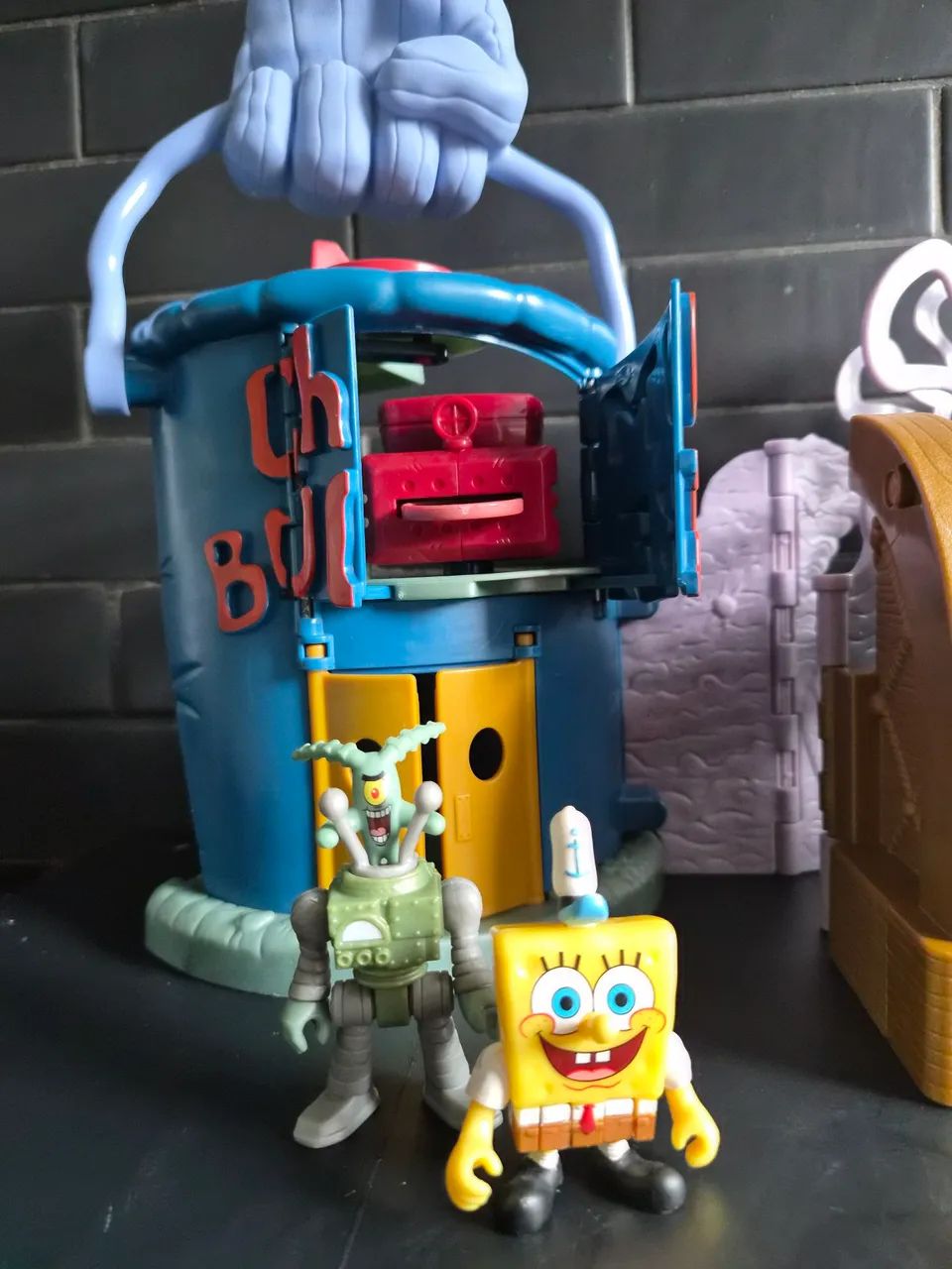 Balde de lixo e siri cascudo bob esponja imaginext  - Foto 2