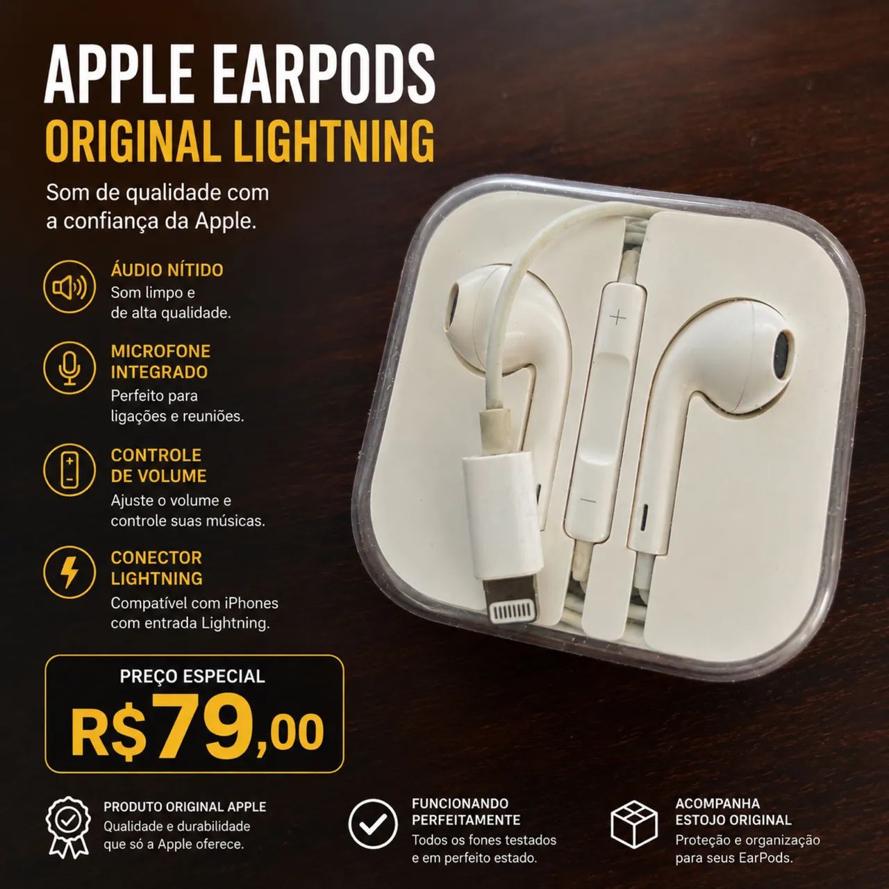 Apple EarPods Original Lightning para iPhone - Funcionando Perfeitamente