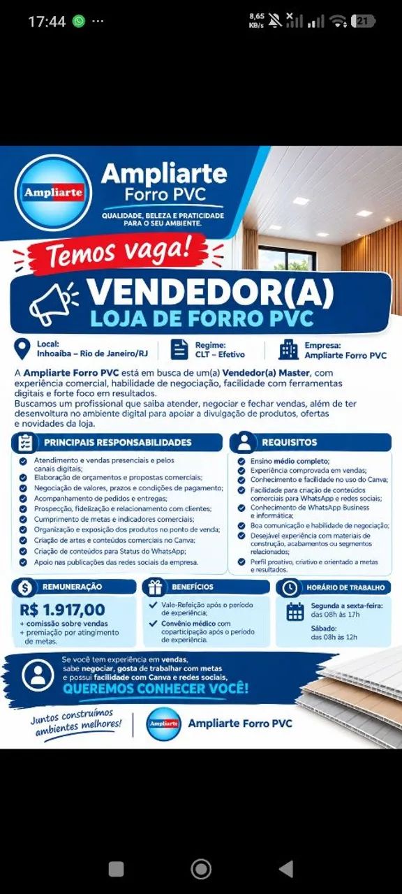 Vaga de Vendedor (a)
