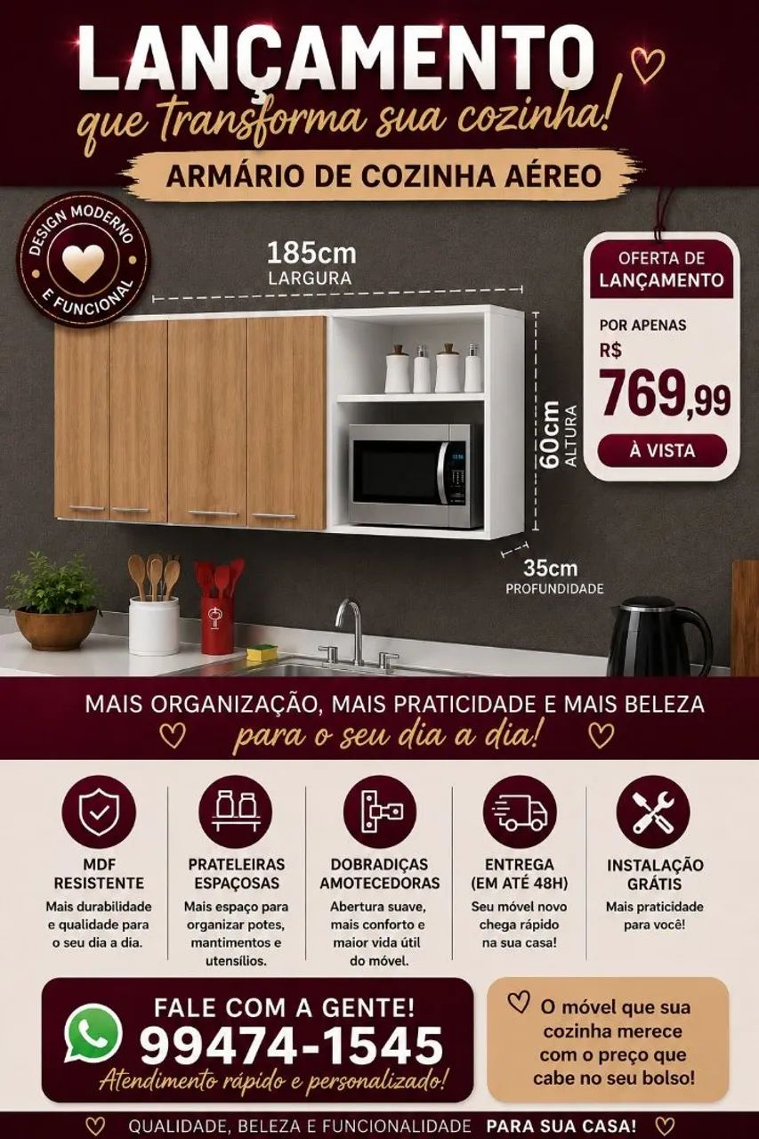 Armário aéreo em mdf entrega grátis 