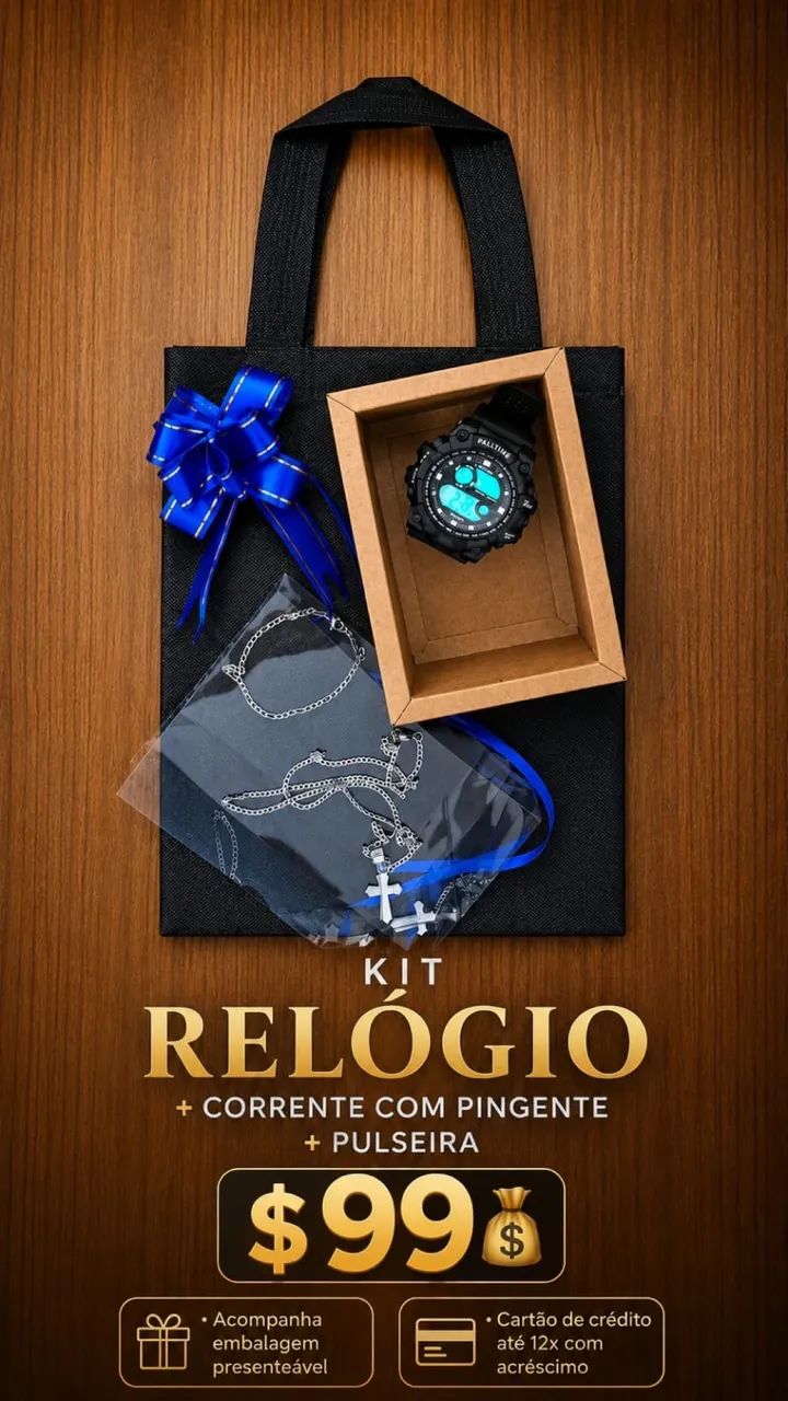KIT de relógio+corrente com pingente e pulseira 