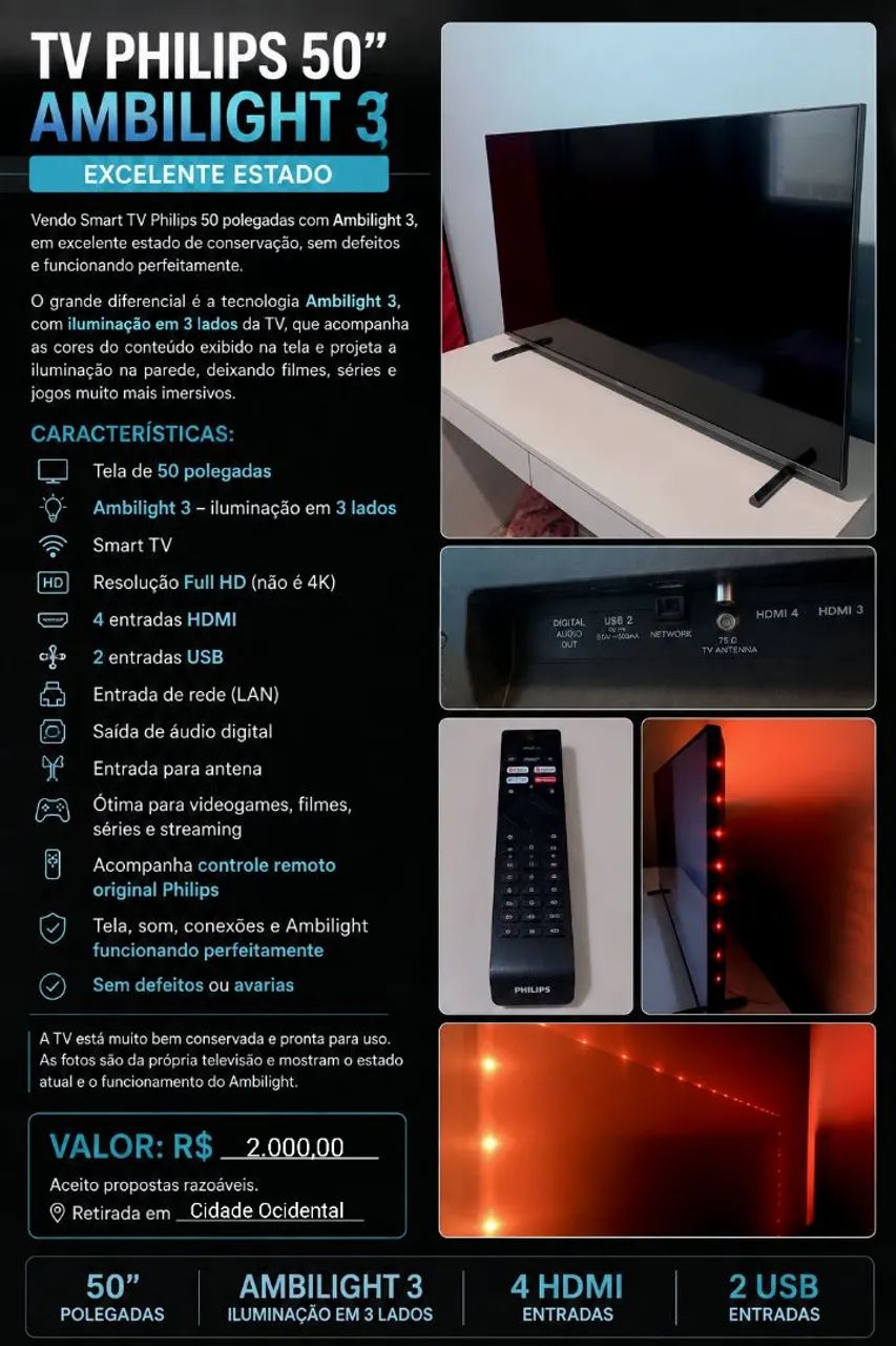 Vendo Smart TV Philips 50 polegadas - Foto 2