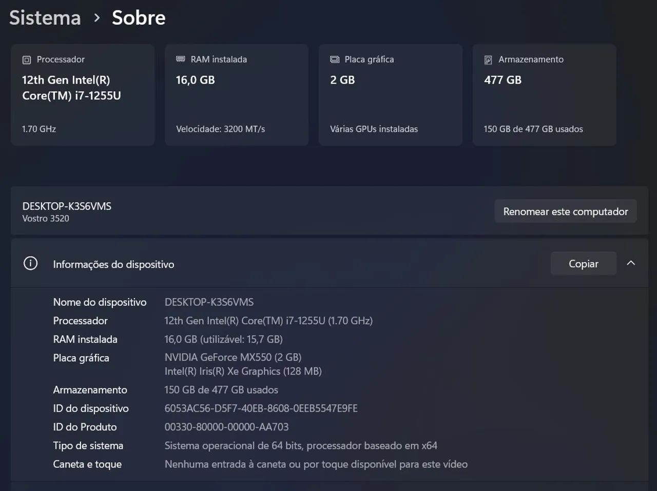 Notebook Dell  Vostro 3520 / Intel Core I7/!512 de SSD - Foto 3