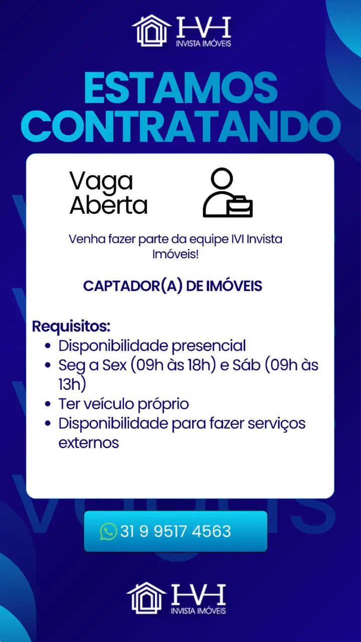 ESTAMOS CONTRATANDO - CAPTADOR(A) DE IMÓVEIS