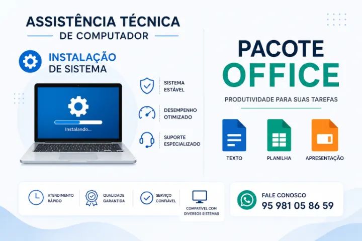 Formatação de computadores, notebooks, netbooks.