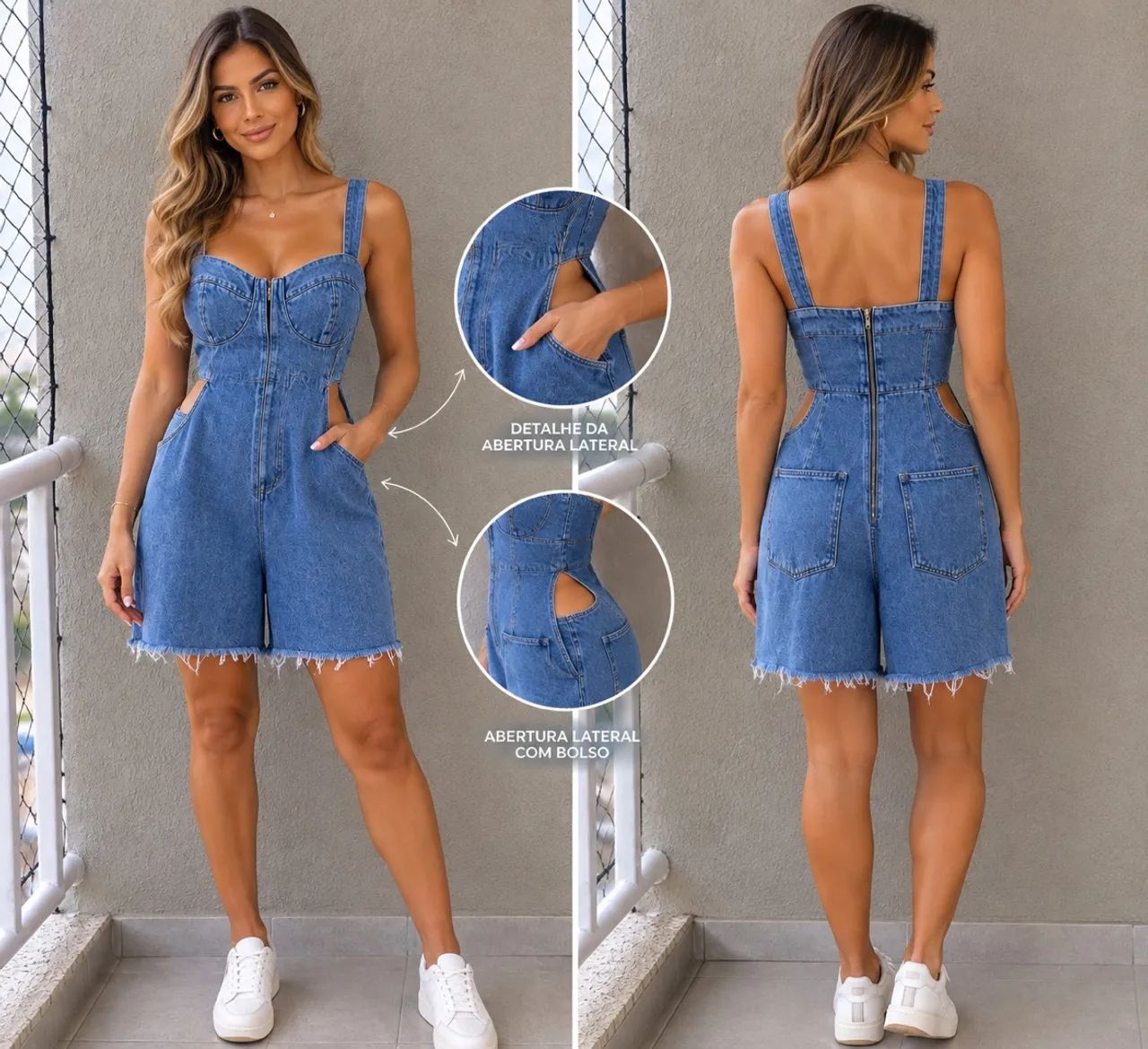 Macacão jeans curto