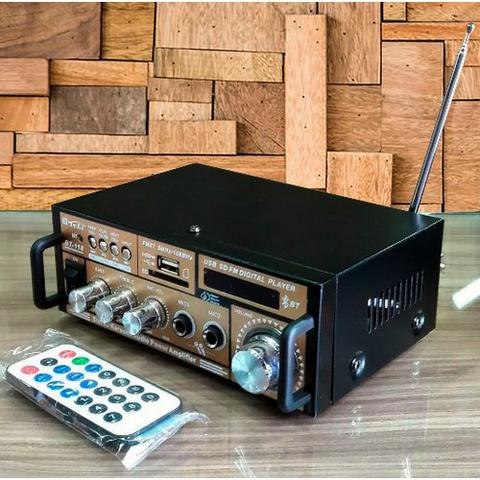 Amplificador Áudio Receiver 200w Bluetooth Usb Fm Karaokê Fm