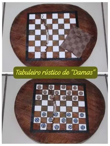 Tabuleiro de Xadrez e Dama Preto e Branco Rústico Madeira