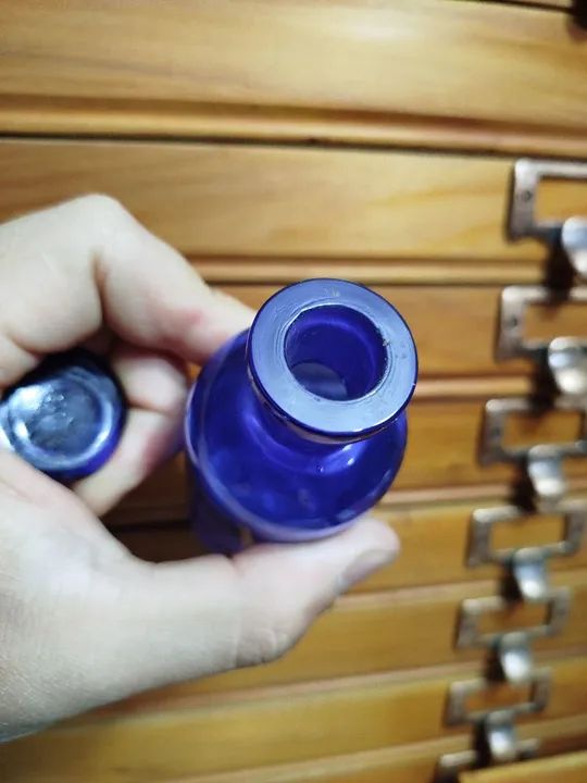 Vidro francês de farmácia/boticário azul cobalto, século XIX, antiguidade - Foto 4