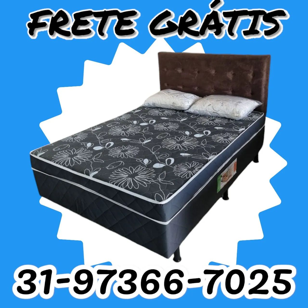 CAMA BOX CASAL / COLCHÃO D33 6CM DE ESPUMA FIXO 