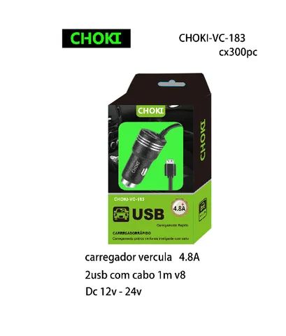Carregador Vercula 4.8a 2usb V8,choki-vc-183
