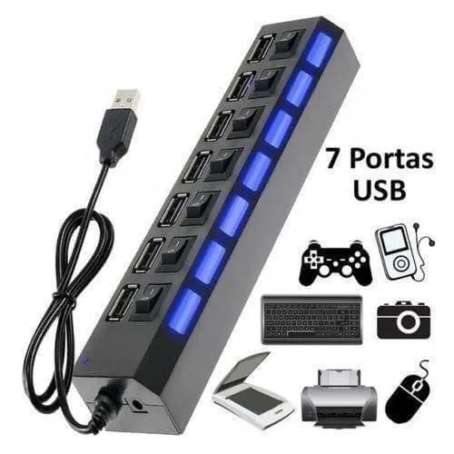 Hub Usb 2.0 Com 7 Portas Switch Liga/desliga E Led Indicador