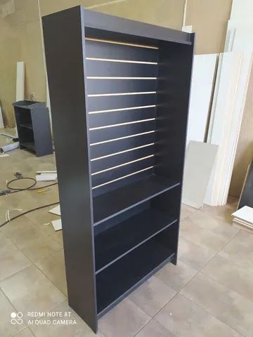 Estante canaletada c/ 2 prateleira preta MDF 