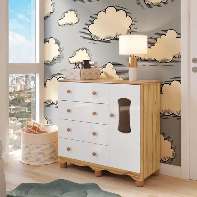 Comoda Infantil luna, 100% MDF - Peroba