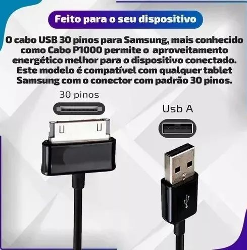  Cabo Carregador/dados Usb Tablet Samsung P1000 P3110 N8000 - Foto 2