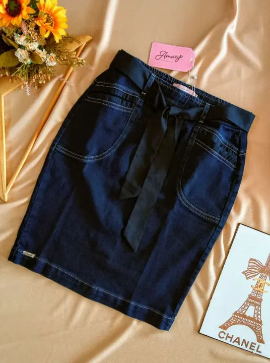 saia jeans com cinto faixa