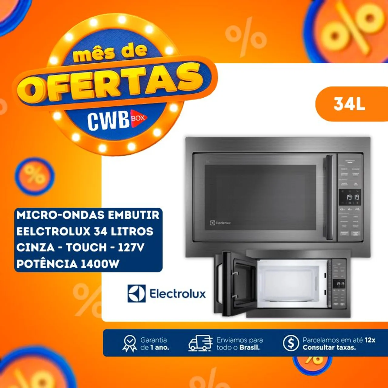 Micro-ondas Embutir Electrolux 34 Litros Cinza Touch 127V