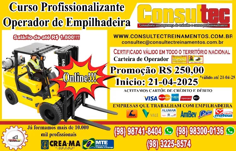 Curso de operador de Empilhadeira com NR11 e NR12 inicio 21-04-2025