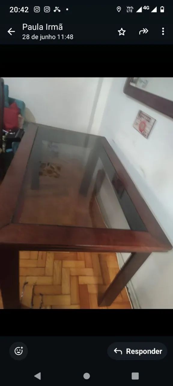 Mesa de Jantar em Madeira com Tampo de vidro e 5 cadeiras Vidro com cadeiras 