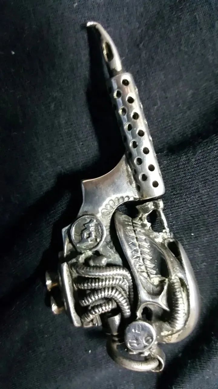 Pingente em prata 925, Tattoo Machine Skull, Lancy U.S.A - Foto 3