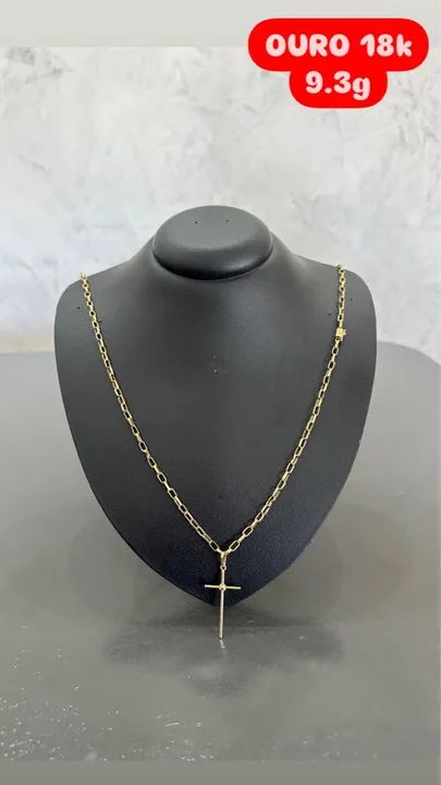 Cordão de Ouro 18k com pingente Cruz - 9,3g 70cm NOVO