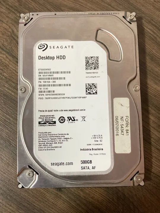 HD Seagate 500GB SATA - Novo