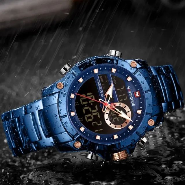Relógio Digital / Analógico NAVIFORCE 9163: Luxo AZUL a seu Alcance Masculino charmoso. - Foto 5