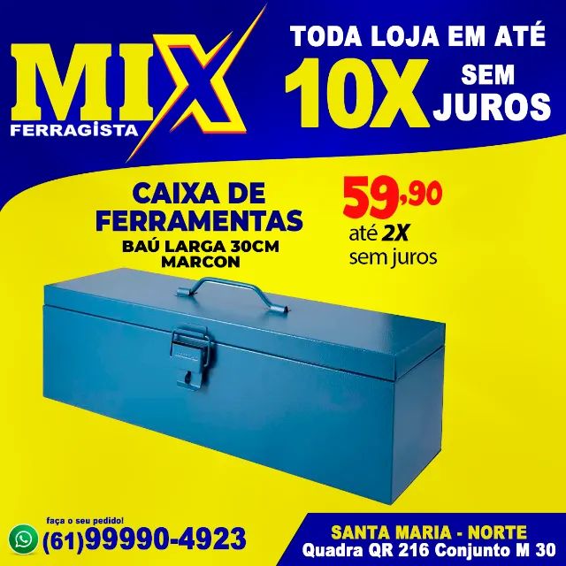 Caixa 30cm Marcon Para Ferramentas Baú Larga