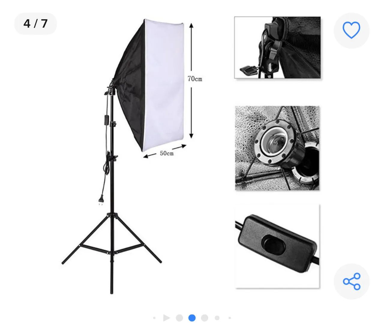 Kit de Iluminação para Fotografia - Softbox 50x70cm