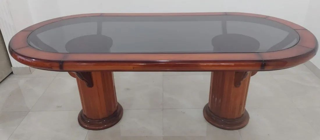 Mesa de Jantar de Mogno e Tampo de Vidro - Foto 3