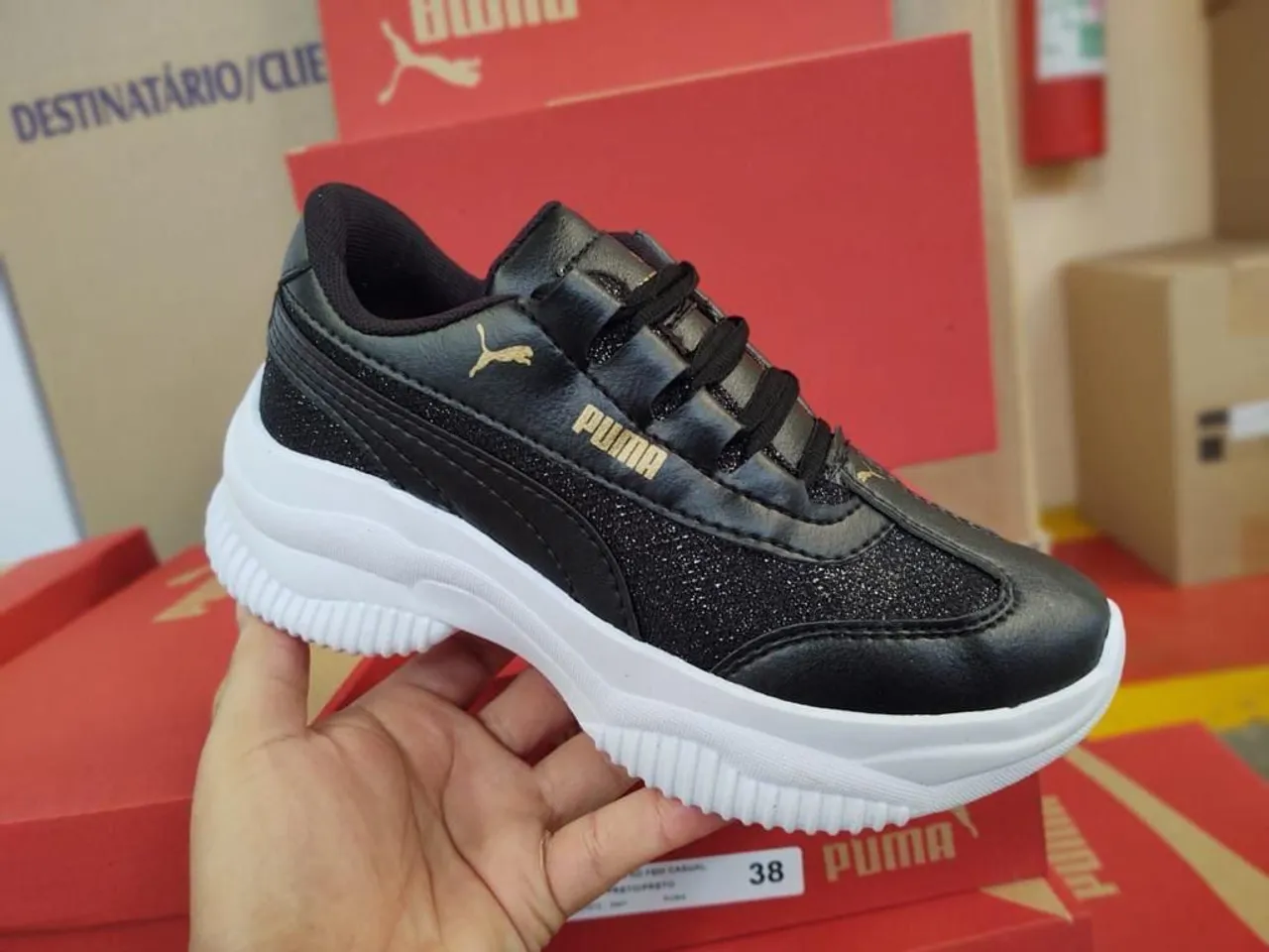 Tênis Puma Juvenil Infantil Feminino Preto com Branco