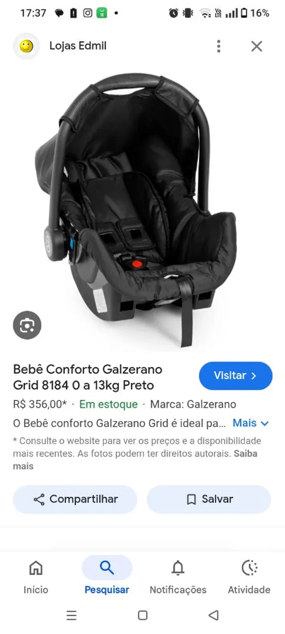 Bebê Conforto Galzerano Grid 8184 0 a 13kg Preto