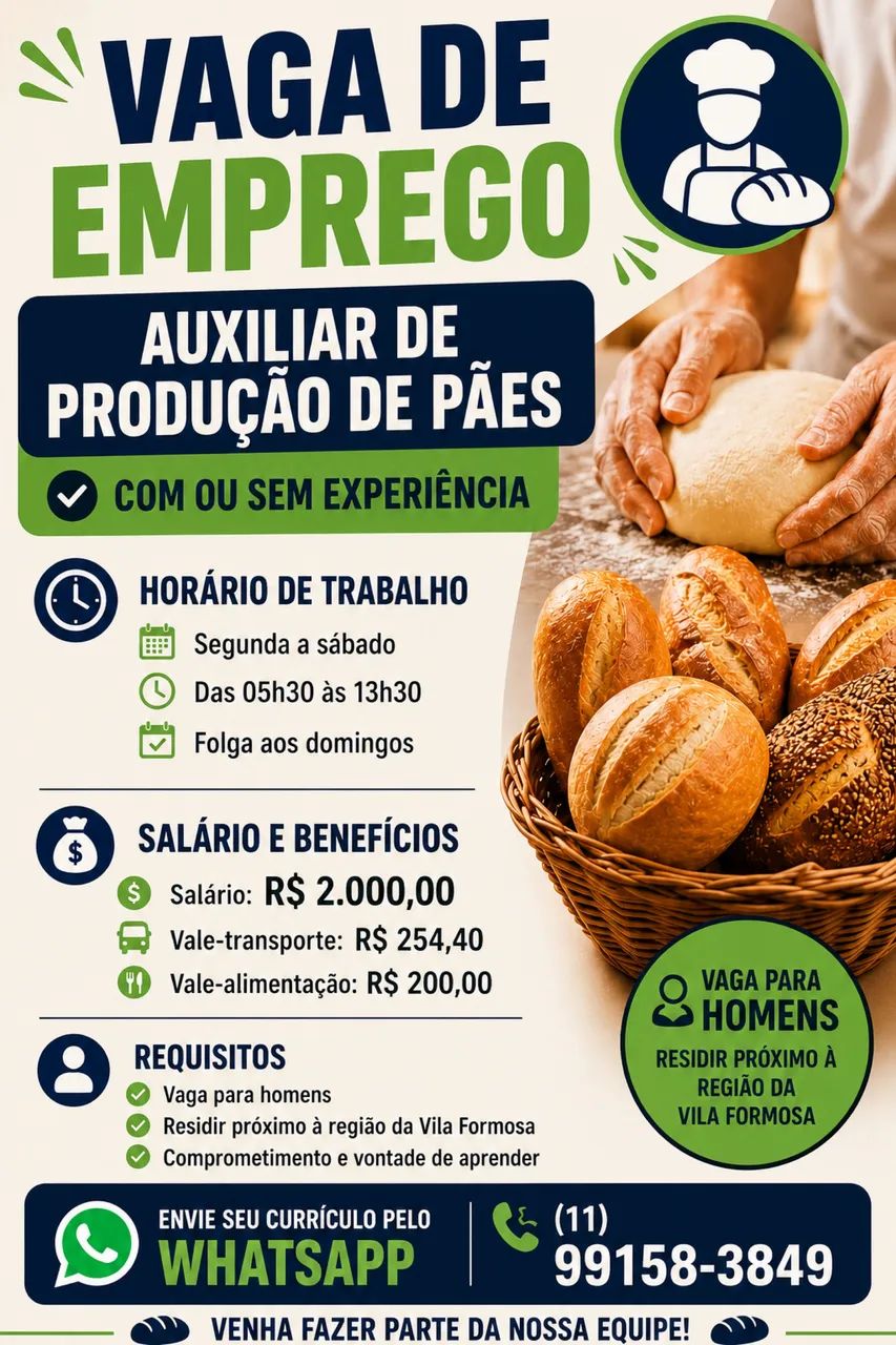 Contrato auxiliar de produção de pães 