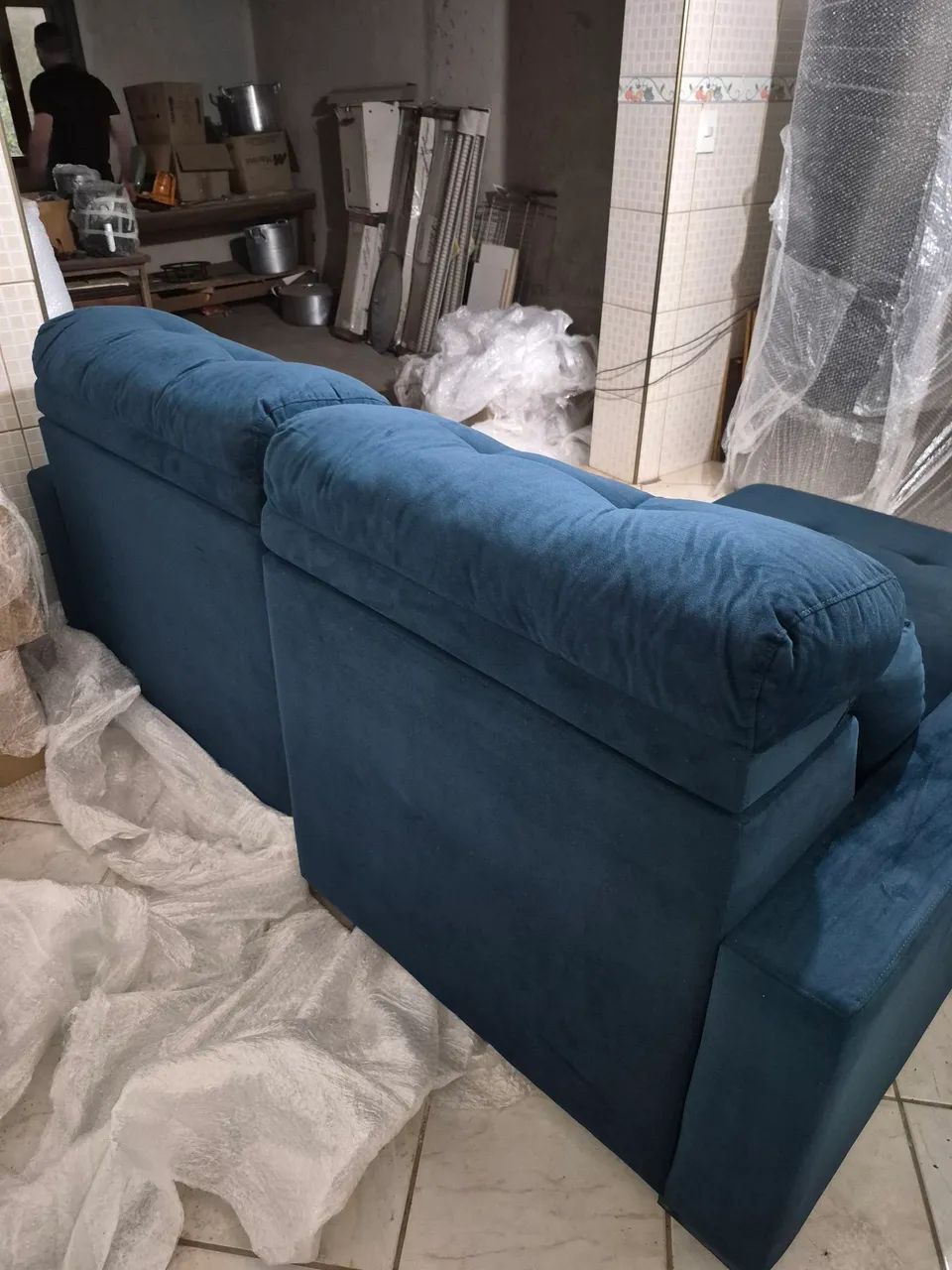 Sofa retrátil e reclinável 2 lugares | tecido suede Azul marinho  - Foto 3