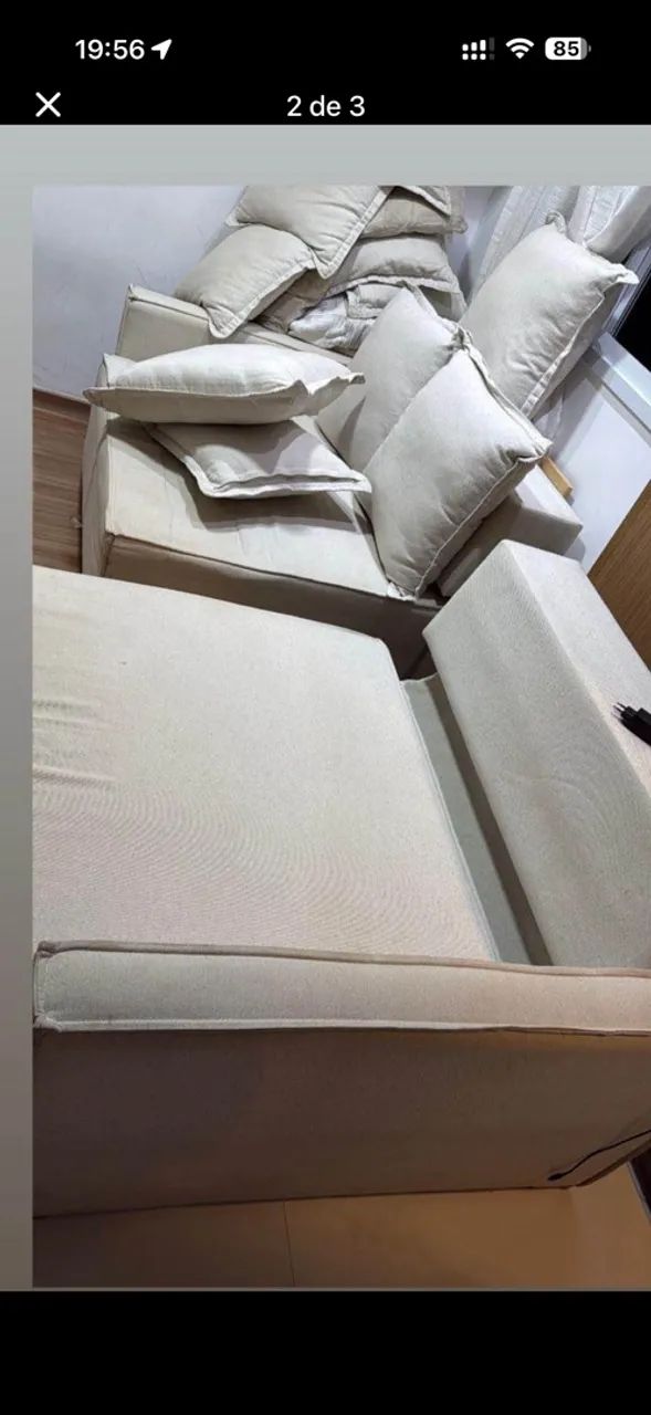 Sofá retrátil cama linho bege 