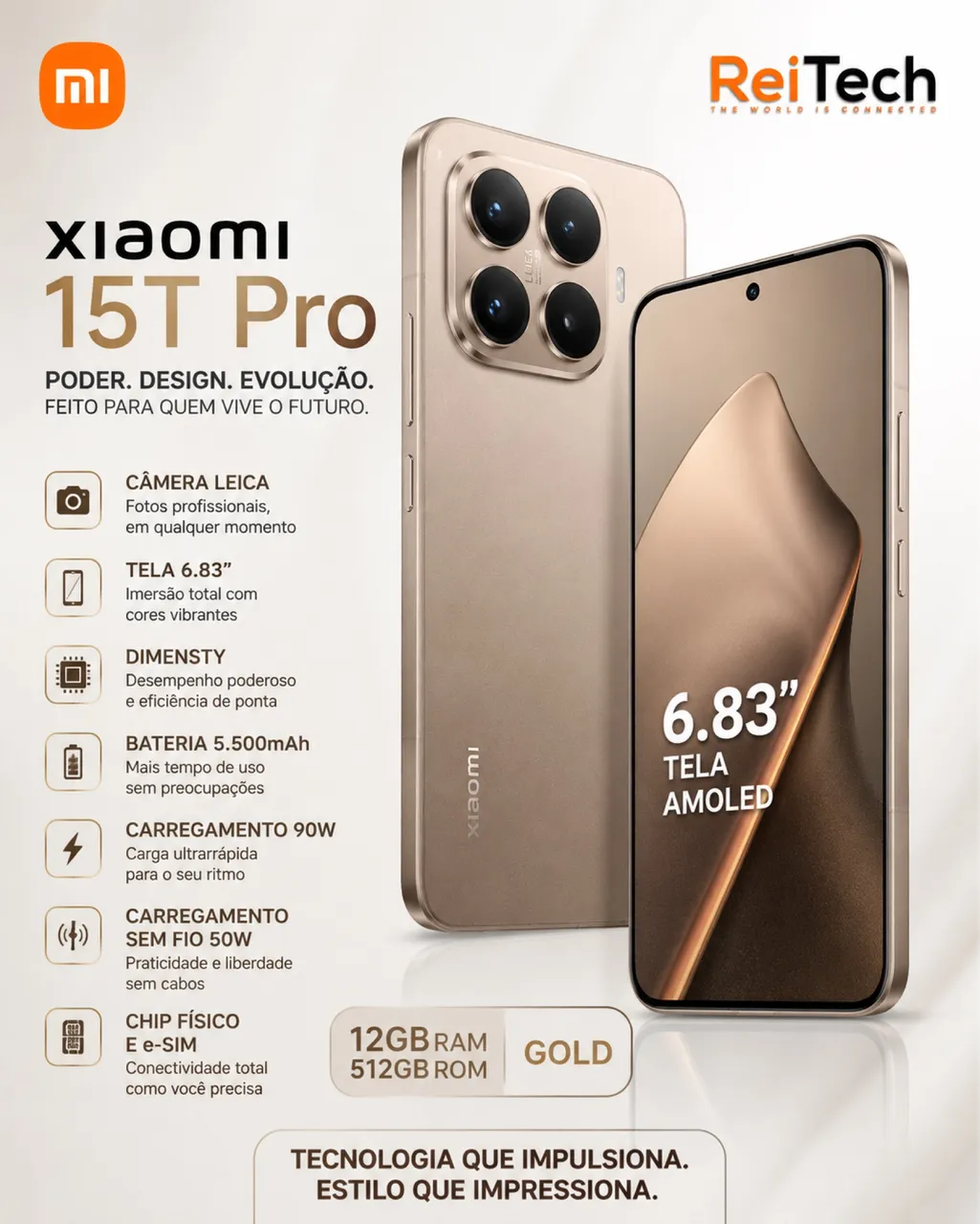 Xiaomi 15T Pro Gold Mocha Lacrado, 12Gb RAM 512Gb - Celulares e