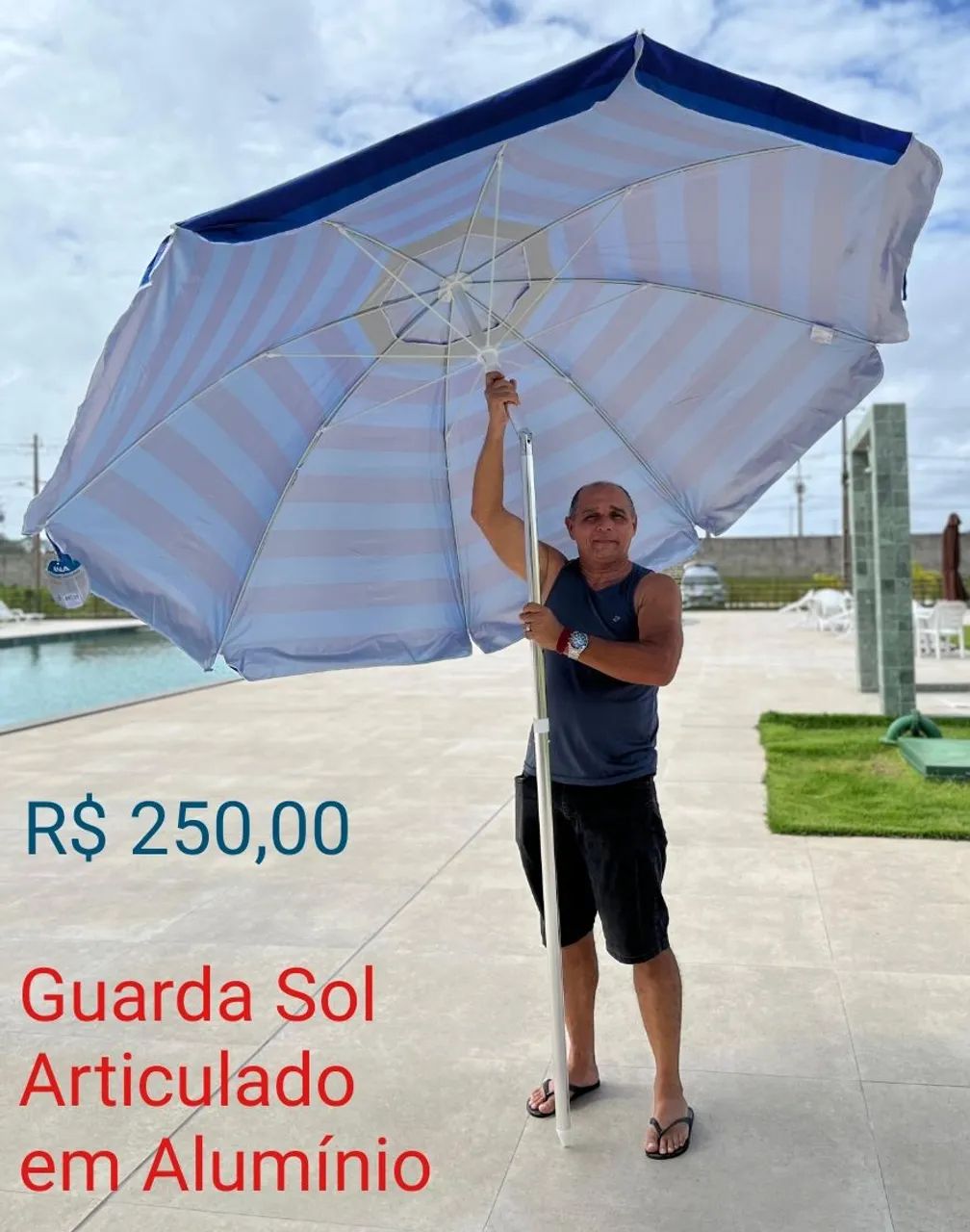 Guarda Sol Gigante Articulado Novo em Alumínio 2mt.60cm. de Cobertura 