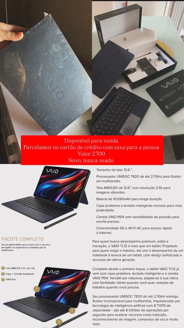 Tablet Vaio Tl 12 256gb