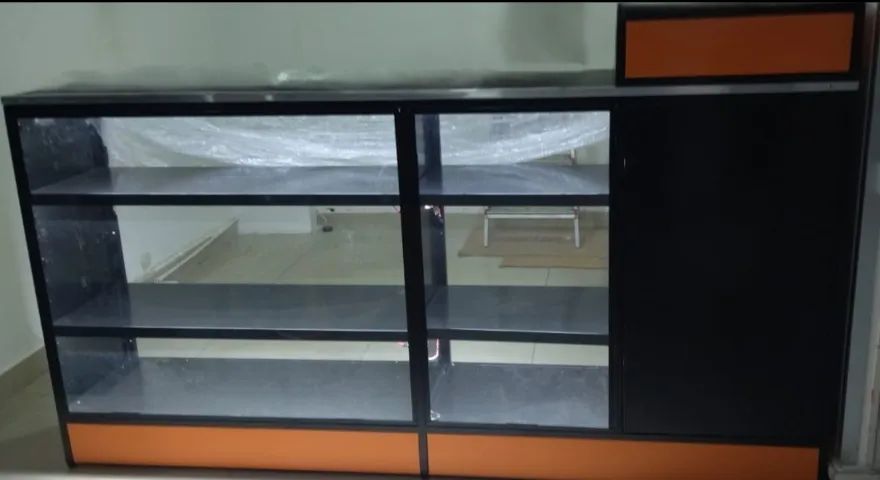 Balcão Duplo Vitrine Com Caixa em Aço - Estilo Industrial | Novo 