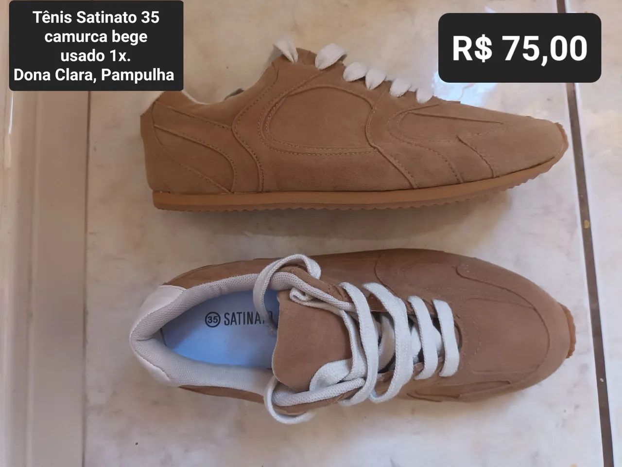 Tenis satinato camurça bege 35