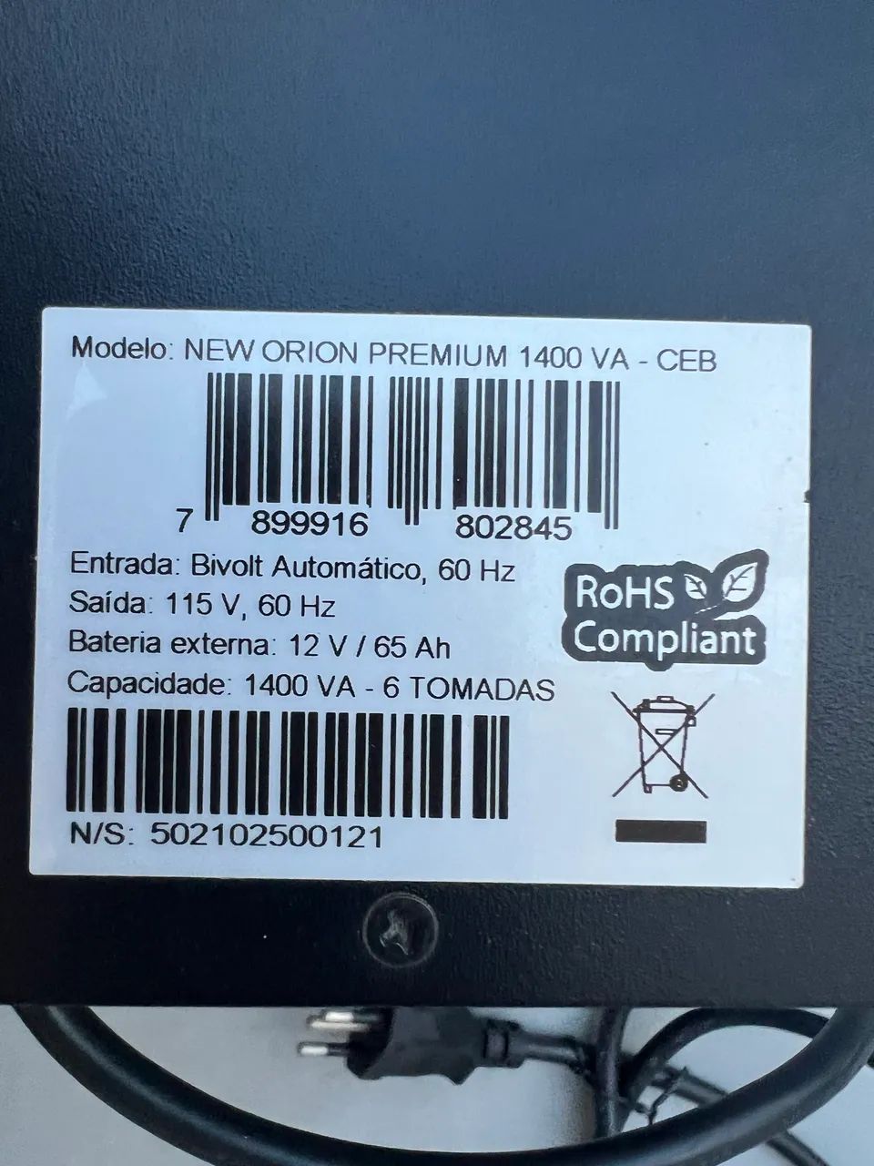 NOBREAK Lacerda New Orion Premium 1400VA 6 tomadas bateria externa 12V/60Ah Usada.  - Foto 3