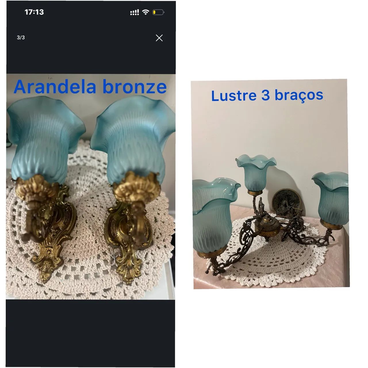 Par de arandelas mais lustre 3 braços  - Foto 3