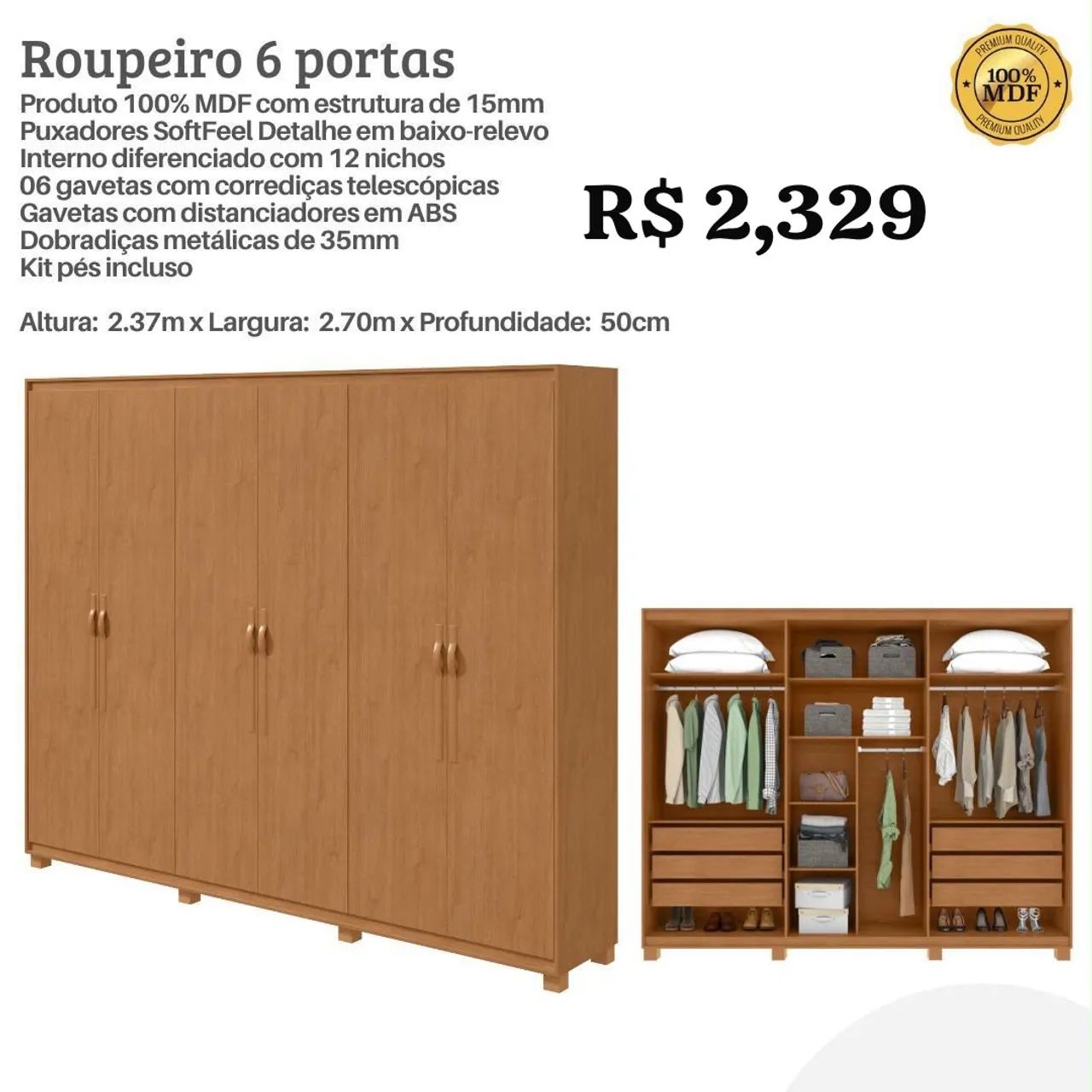 Guarda Roupa Casal 6 portas MDF  - Foto 2