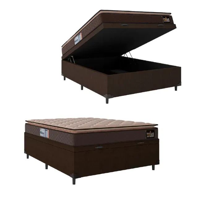 Colchão Casal Espuma D33 + Cama Box Baú Marrom