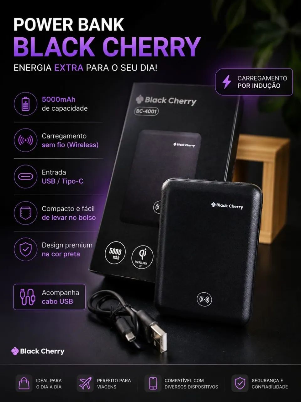 Power Bank 5000mAh - Black Cherry